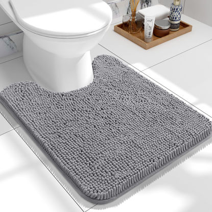 Picture of OLANLY Toilet Rugs U-Shaped 24x20, Extra Soft Absorbent Chenille Contour Bathroom Rugs for Toilet, Dry Quickly, Machine Washable, Non-Slip Toilet Bath Mat, Grey