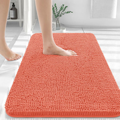 Picture of OLANLY Bathroom Rugs 30x20, Extra Soft Absorbent Chenille Bath Rugs, Rubber Backing Quick Dry, Machine Washable Bath Mats for Bathroom Floor, Tub and Shower, Home Decor Accessories, Coral