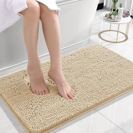 Picture of OLANLY Bathroom Rugs 24x16, Extra Soft Absorbent Chenille Bath Rugs, Rubber Backing Quick Dry, Machine Washable Bath Mats for Bathroom Floor, Tub and Shower, Home Decor Accessories, Beige