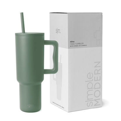 Picture of Simple Modern 40 oz Tumbler with Handle and Straw Lid | Insulated Cup Reusable Stainless Steel Water Bottle Travel Mug Cupholder Use | Gifts for Women Men Him Her | Trek Collection | Olive Grove