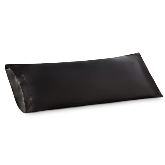 Picture of Bedsure Body Pillow Cover 20x54 Inches - Black Satin Similar to Silk Pillowcase for Hair and Skin, Cooling and Silky Long Body Pillow Case Cover with Envelope Closure, Gifts for Women Men