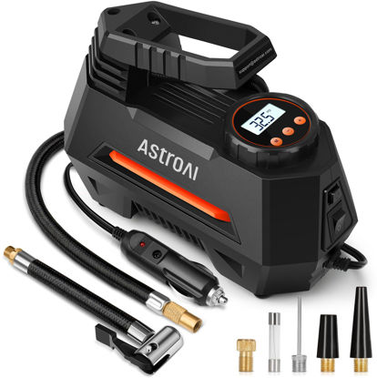 Picture of AstroAI Tire Inflator Portable Air Compressor Tire Air Pump for Car Tires - Car Accessories, 12V DC Auto Pump with Digital Pressure Gauge, Emergency LED Light for Bicycle, Balloons, Orange