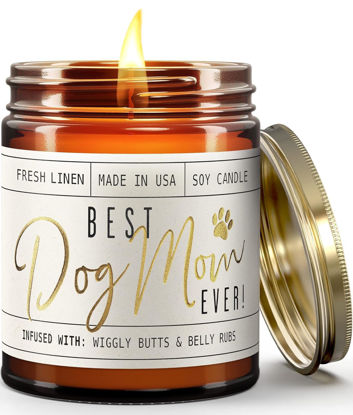 Picture of Dog Mom Gifts for Women, Dog Lovers Gifts for Women - 'Best Dog Mom Ever' Soy Candle, w/Vanilla, Coconut & Citrus I Gifts for Dog Lovers I Dog Gifts for Women I Reusable Jar, 50Hr Burn,Made in USA