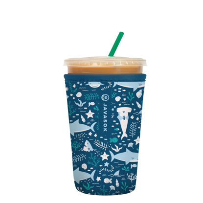 Picture of Sok It Java Sok Iced Coffee & Cold Soda Insulated Neoprene Cup Sleeve (Happy Sharks, Medium: 22-28oz)