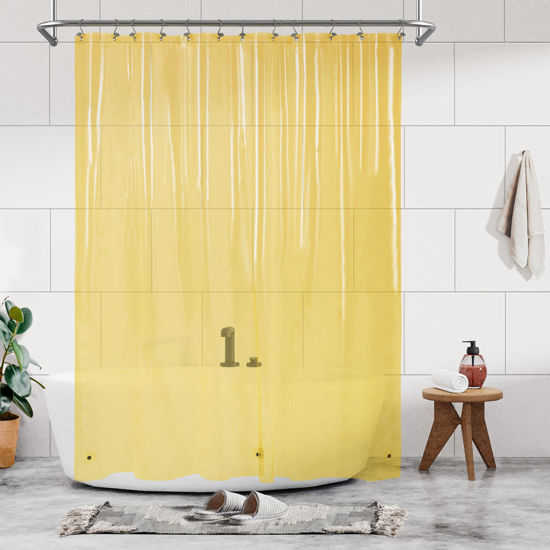 Picture of Barossa Design Clear Yellow Shower Curtain Liner - Premium PEVA Shower Liner with 3 Magnets & Metal Grommets, Waterproof Lightweight Standard Size Curtains for Bathroom - Translucent Yellow