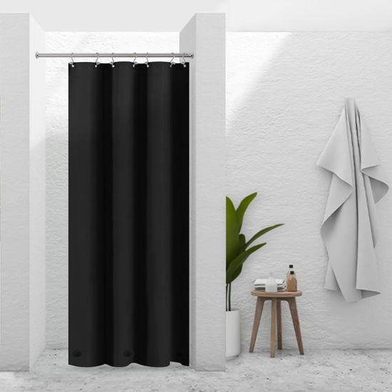 Picture of Barossa Design Black Stall Shower Curtain Liner 36" W x 72" H - Waterproof PEVA Plastic Shower Liner for Small Bathroom Stall, Lightweight Shower Curtain with 3 Magnets & Metal Grommets - Black