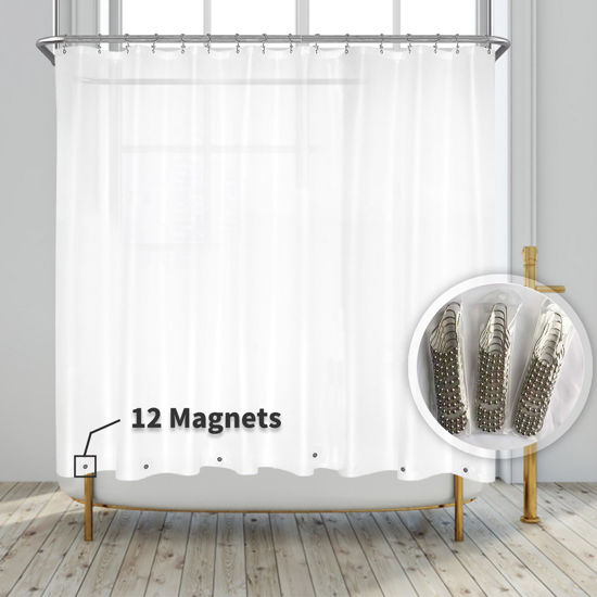 Picture of Clawfoot Tub Shower Curtain Liner with 12 Magnets - 180" W x 60" H Short PEVA Shower Curtain Wrap Around for Bathroom, Waterproof PVC Free & Metal Grommets - Frosted, 180x60