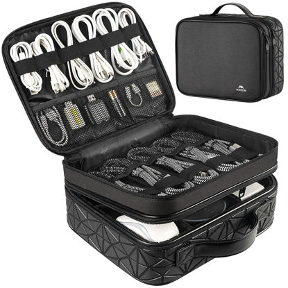 Picture of MATEIN Cord Organizer Bag, Large Electronics Organizer Travel Case Cable Storage for Electronic Accessories, Shockproof Portable Double Layer Tech Bags for Power Bank, Charging, Tablet(Up to 12.1inch)