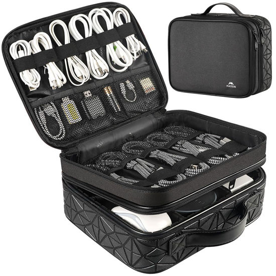 Picture of MATEIN Cord Organizer Bag, Large Electronics Organizer Travel Case Cable Storage for Electronic Accessories, Shockproof Portable Double Layer Tech Bags for Power Bank, Charging, Tablet(Up to 12.1inch)