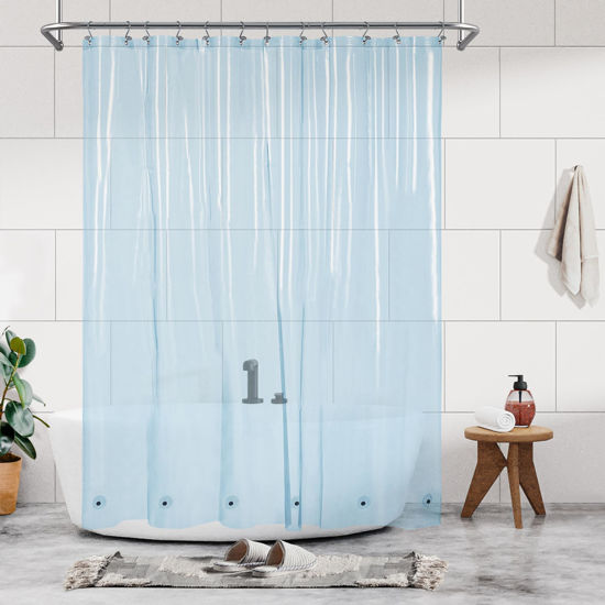 Picture of Barossa Design Clear Blue Shower Curtain Liner - PEVA Heavy Duty Shower Liner with 6 Magnets and Metal Grommets, 72" x 72" Waterproof Shower Curtains for Bathroom - Clear Blue