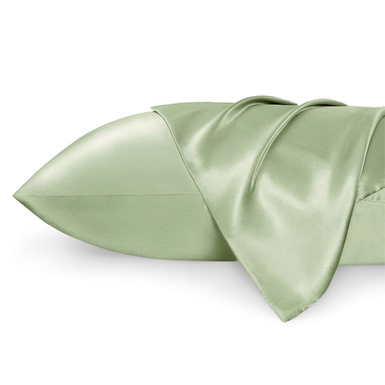 Picture of Bedsure Satin Pillowcase for Hair and Skin Queen - Sage Green Silky Pillowcase 20x30 Inches - Satin Pillow Cases Set of 2 with Envelope Closure, Similar to Silk Pillow Cases, Gifts for Women Men