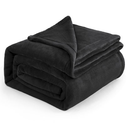 Picture of Bedsure Fleece Blanket California King Size Black - Lightweight Plush Fuzzy Cozy Soft Bed Blanket, 102x96 inches