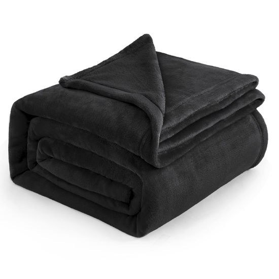 Picture of Bedsure Fleece Blanket California King Size Black - Lightweight Plush Fuzzy Cozy Soft Bed Blanket, 102x96 inches