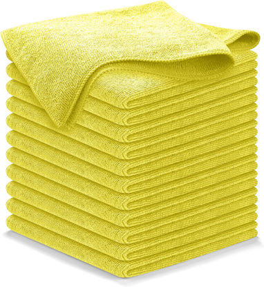 Picture of USANOOKS Microfiber Cleaning Cloth Yellow - 12 Pcs 12.5"x12.5" - High Performance - 1200 Washes, Ultra Absorbent Towels Weave Grime & Liquid for Streak-Free Mirror Shine - Car Washing Cloth