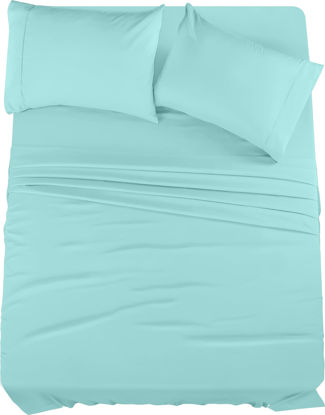 Picture of Utopia Bedding King Bed Sheets Set - 4 Piece Bedding - Brushed Microfiber - Shrinkage and Fade Resistant - Easy Care (King, Spa Blue)
