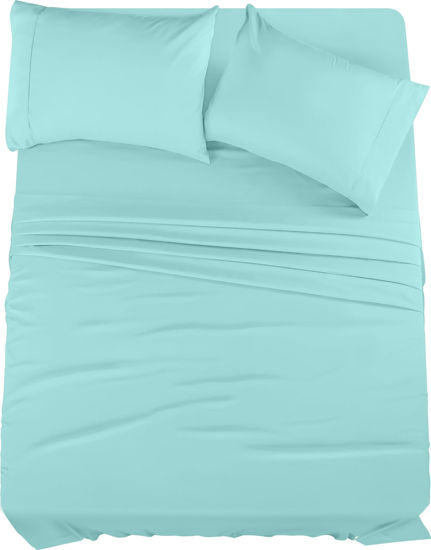 Picture of Utopia Bedding King Bed Sheets Set - 4 Piece Bedding - Brushed Microfiber - Shrinkage and Fade Resistant - Easy Care (King, Spa Blue)