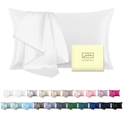 Picture of Mulberry Silk Pillowcase for Hair and Skin Pillow Case with Hidden Zipper Soft Breathable Smooth Cooling Silk Pillow Covers for Sleeping (White, King（20"X 36"）)