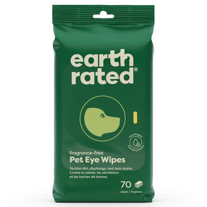 Picture of Earth Rated Pet Eye Wipes, Hypoallergenic Cleaner for Dogs & Cats Eyes to Prevent Tear Stains & Discharge, Fragrance Free, 70 Count
