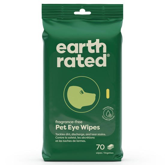 Picture of Earth Rated Pet Eye Wipes, Hypoallergenic Cleaner for Dogs & Cats Eyes to Prevent Tear Stains & Discharge, Fragrance Free, 70 Count