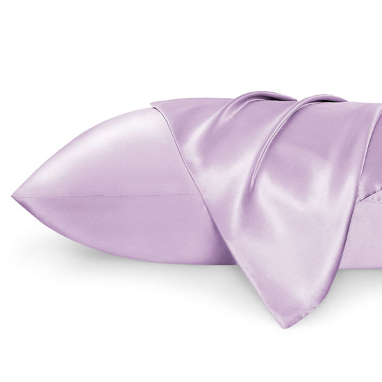 Picture of Bedsure King Size Satin Pillowcase Set of 2 - Lavender Silky Pillow Cases for Hair and Skin with Envelope Closure, Similar to Silk Pillow Cases, Gifts for Women Men, 20x36 Inches