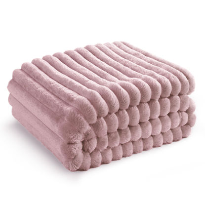 Picture of Bedsure Pink Fleece Blanket for Couch - GentleSoft Cozy Soft Blankets for Women, Cute Small Throws for Girls, 50x70 Inches