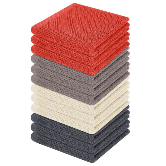Picture of Homaxy 100% Cotton Waffle Weave Kitchen Dish Cloths, Ultra Soft Absorbent Quick Drying Dish Towels, 12 x 12 Inches, 12-Pack, Mixed Color