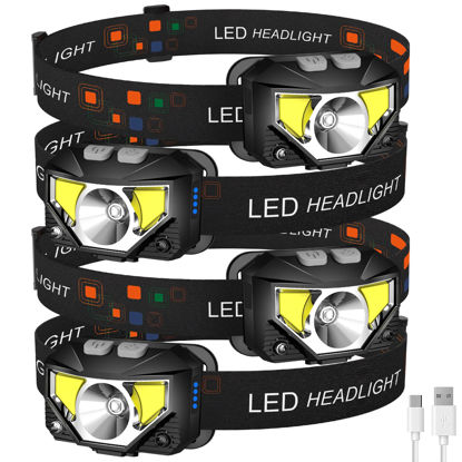 Picture of LHKNL Headlamp Flashlight,4-Pack 1200 Lumen Ultra-Light Bright LED Rechargeable Headlight with White Red Light,Waterproof Motion Sensor Head Lamp,8 Mode for Outdoor Camping Running Cycling Fishing