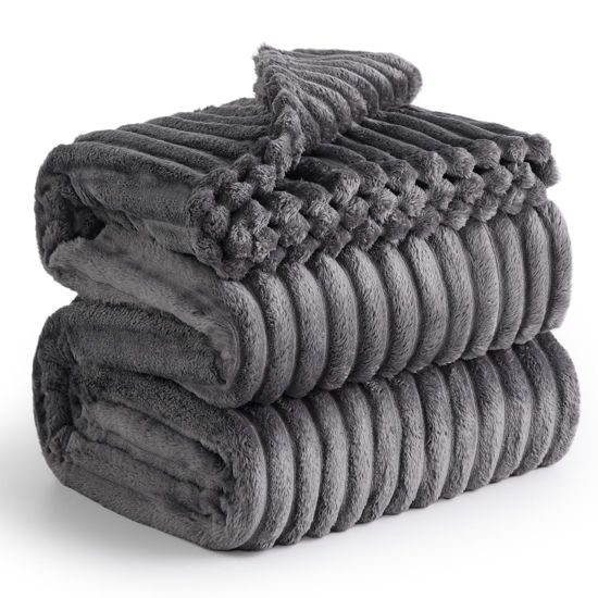 Picture of Bedsure Grey Fleece King Blanket for Couch - GentleSoft Cozy Soft Blankets for Women, Cute Small Throws for Girls, 108x90 Inches