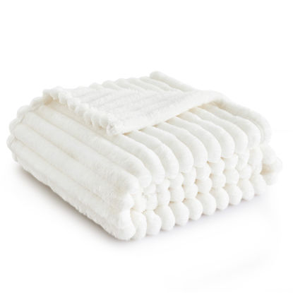 Picture of Bedsure Twin XL Blanket for Couch - GentleSoft Cozy Soft Blankets for Women, Cute Small Fleece Throws for Girls, Off White, 66x90 Inches