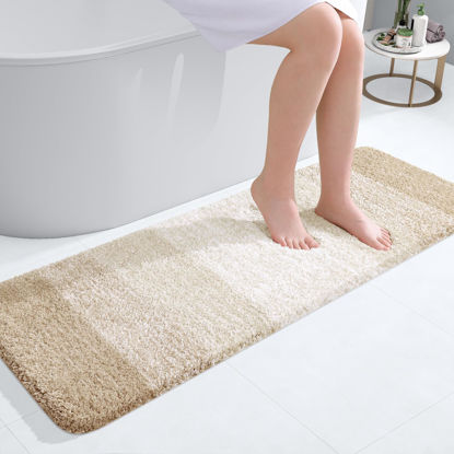 Picture of OLANLY Bathroom Runner Rugs 47x17, Extra Soft Absorbent Microfiber Bath Rugs, Rubber Backing, Quick Dry, Washable Bath Mats for Bathroom Floor, Tub, Shower and Home Decor Accessories, Light Beige