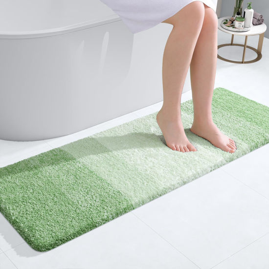 Picture of OLANLY Bathroom Runner Rugs 47x17, Extra Soft Absorbent Microfiber Bath Rugs, Rubber Backing, Quick Dry, Washable Bath Mats for Bathroom Floor, Tub, Shower and Home Decor Accessories, Sage Green