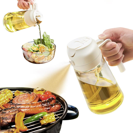 Picture of YARRAMATE Oil Sprayer for Cooking, 2 in 1 Olive Oil Dispenser Bottle for Kitchen, 16oz/470ml Premium Glass Oil Bottle, Food-grade Oil Mister for Air Fryer, Salad, Frying, BBQ (Creamy White)