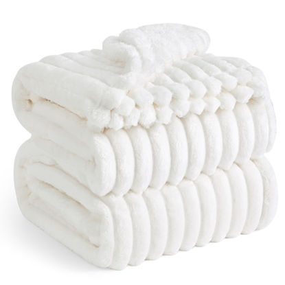 Picture of Bedsure California King Size White Fleece Blanket for Bed - GentleSoft Cozy Soft Blankets for Women, Cute Large Throws for Girls, Off White, 102x96 Inches