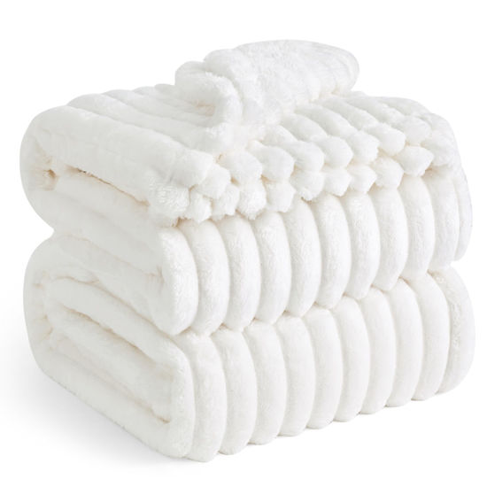 Picture of Bedsure California King Size White Fleece Blanket for Bed - GentleSoft Cozy Soft Blankets for Women, Cute Large Throws for Girls, Off White, 102x96 Inches