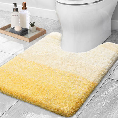 Picture of OLANLY Luxury Toilet Rugs U-Shaped 24x20, Extra Soft and Absorbent Microfiber Bathroom Rugs, Non-Slip Plush Shaggy Bath Mat, Machine Wash Dry, Contour Bathroom Mats for Toilet Base, Yellow