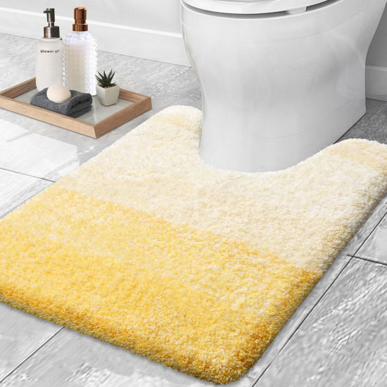 Picture of OLANLY Luxury Toilet Rugs U-Shaped 24x20, Extra Soft and Absorbent Microfiber Bathroom Rugs, Non-Slip Plush Shaggy Bath Mat, Machine Wash Dry, Contour Bathroom Mats for Toilet Base, Yellow