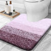 Picture of OLANLY Luxury Toilet Rugs U-Shaped 24x20, Extra Soft and Absorbent Microfiber Bathroom Rugs, Non-Slip Plush Shaggy Bath Mat, Machine Wash Dry, Contour Bathroom Mats for Toilet Base, Mauve