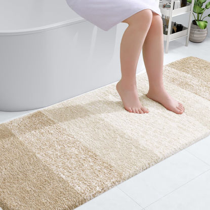 Picture of OLANLY Bathroom Runner Rugs 70x24, Extra Soft Absorbent Microfiber Bath Rugs, Rubber Backing, Quick Dry, Washable Bath Mats for Bathroom Floor, Tub, Shower and Home Decor Accessories, Light Beige