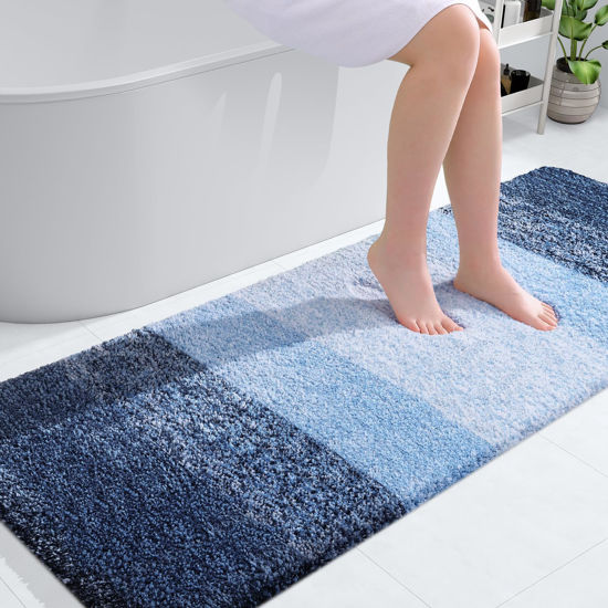 Picture of OLANLY Bathroom Rug Mat 59x24, Extra Soft and Absorbent Microfiber Bath Rugs, Non-Slip Plush Shaggy Bath Carpet Runner, Machine Wash Dry, Bath Mats for Bathroom Floor, Tub and Shower, Navy