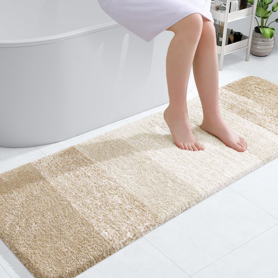 Picture of OLANLY Bathroom Runner Rugs 59x20, Extra Soft Absorbent Microfiber Bath Rugs, Rubber Backing, Quick Dry, Washable Bath Mats for Bathroom Floor, Tub, Shower and Home Decor Accessories, Light Beige