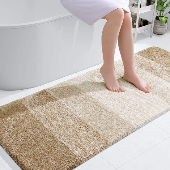Picture of OLANLY Bathroom Runner Rugs 59x24, Extra Soft Absorbent Microfiber Bath Rugs, Rubber Backing, Quick Dry, Machine Washable Bath Mats for Bathroom Floor, Tub, Shower and Home Decor Accessories, Tan