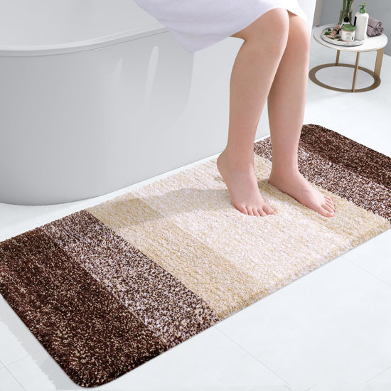 Picture of OLANLY Bathroom Rug Mat 47x20, Extra Soft and Absorbent Microfiber Bath Rugs, Non-Slip Plush Shaggy Bath Carpet Runner, Machine Wash Dry, Bath Mats for Bathroom Floor, Tub and Shower, Brown
