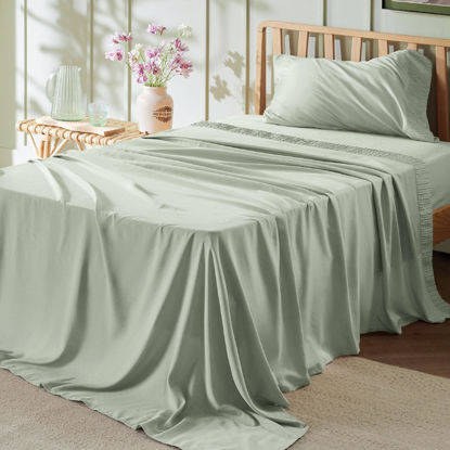 Picture of Bedsure Twin XL Sheet Sets Dorm Bedding - Soft Extra Long Twin Bed Sheets, 3 Pieces Hotel Luxury Sage Green Sheets Twin XL, Easy Care Microfiber Sheet Set