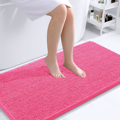 Picture of OLANLY Bathroom Rugs 44x24, Extra Soft Absorbent Chenille Bath Rugs, Rubber Backing Quick Dry, Machine Washable Bath Mats for Bathroom Floor, Tub and Shower, Home Decor Accessories, Hot Pink