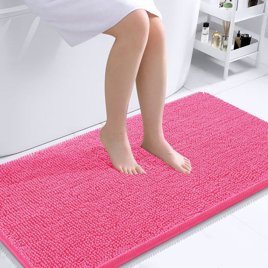 Picture of OLANLY Bathroom Rugs 44x24, Extra Soft Absorbent Chenille Bath Rugs, Rubber Backing Quick Dry, Machine Washable Bath Mats for Bathroom Floor, Tub and Shower, Home Decor Accessories, Hot Pink