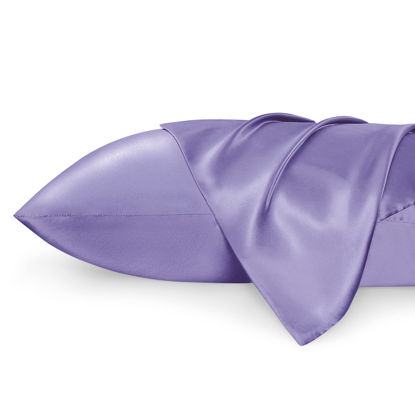 Picture of Bedsure King Size Satin Pillowcase Set of 2 - Lilac Silky Pillow Cases for Hair and Skin 20x36 Inches, Pillow Covers with Envelope Closure, Similar to Silk Pillow Cases, Gifts for Women Men