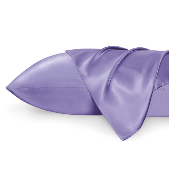 Picture of Bedsure King Size Satin Pillowcase Set of 2 - Lilac Silky Pillow Cases for Hair and Skin 20x36 Inches, Pillow Covers with Envelope Closure, Similar to Silk Pillow Cases, Gifts for Women Men