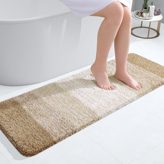 Picture of OLANLY Bathroom Runner Rugs 47x17, Extra Soft Absorbent Microfiber Bath Rugs, Rubber Backing, Quick Dry, Machine Washable Bath Mats for Bathroom Floor, Tub, Shower and Home Decor Accessories, Tan
