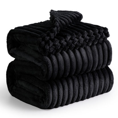 Picture of Bedsure King Size Blanket for Bed - GentleSoft Cozy Soft Blankets for Women, Cute Large Fleece Throws for Girls, Black, 108x90 Inches