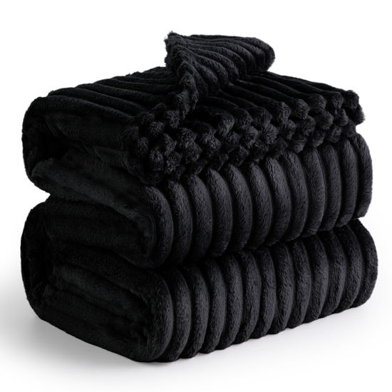 Picture of Bedsure King Size Blanket for Bed - GentleSoft Cozy Soft Blankets for Women, Cute Large Fleece Throws for Girls, Black, 108x90 Inches
